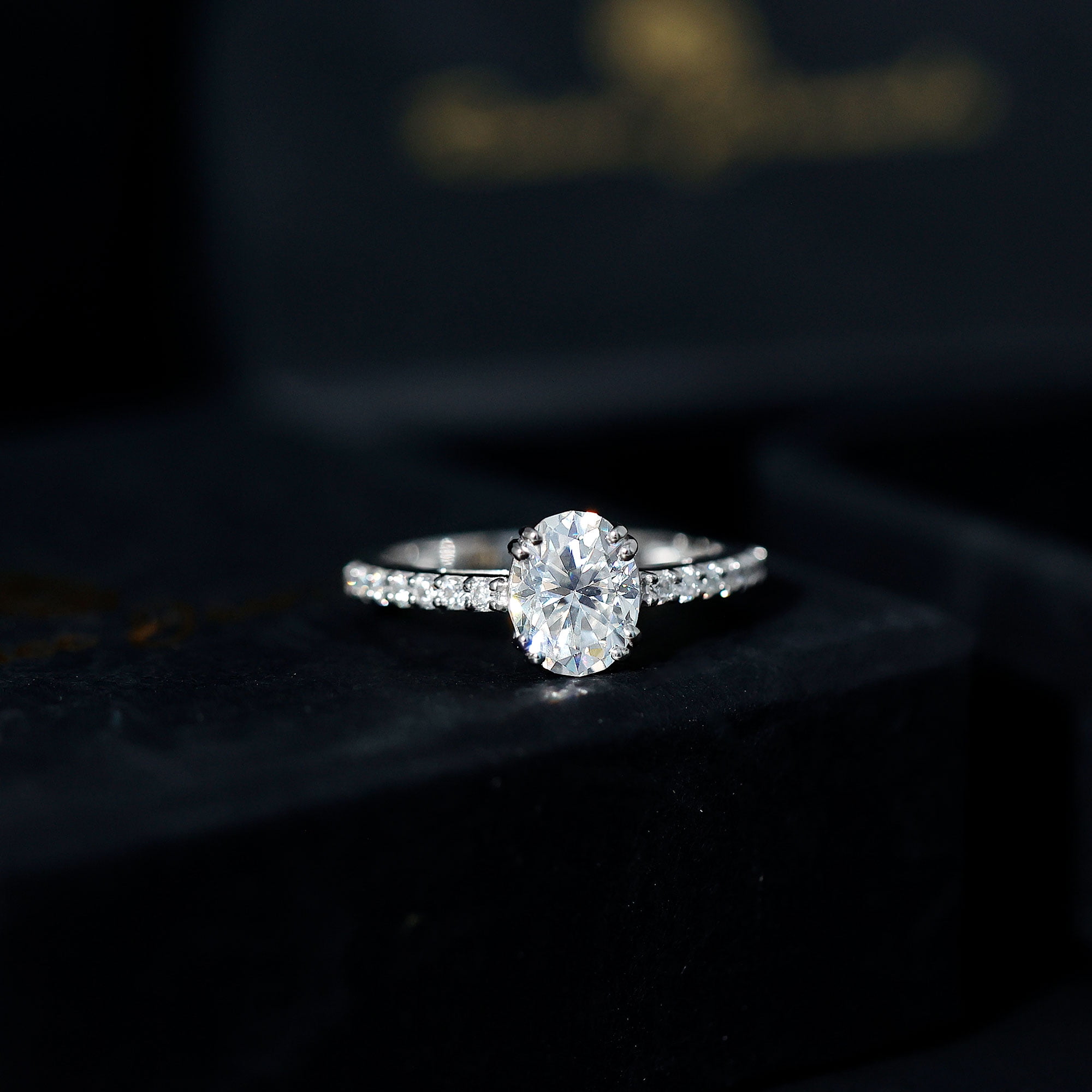 Rosec Jewels 2 Carat Moissanite Engagement Ring for Women - 7X9 mm Oval Moissanite Ring - D-VS1 Grade, 10K White Gold, US 3.00