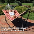 thumbnail image 2 of Sunnydaze Double Quilted Fabric Hammock with Universal Steel Stand - 450-Pound Capacity - Red Stripes, 2 of 9