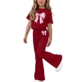 thumbnail image 2 of ATOGUTA Girls Clothing Set Kids Short Sleeve T-Shirts and Elastic Waist Flared Pants Size 5T-15 Summer Clothing Sets Red, 2 of 7