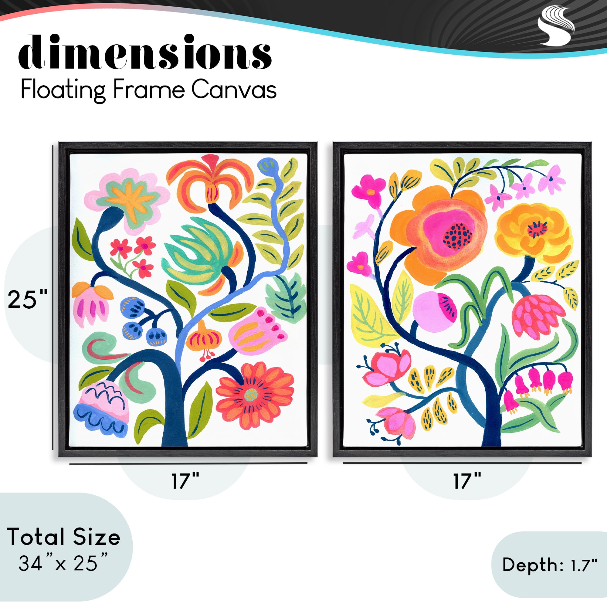 Stupell Industries Colorful Boho Blue Tree 2 Piece Black Framed Floater Canvas Set, design by Suzanne Allard