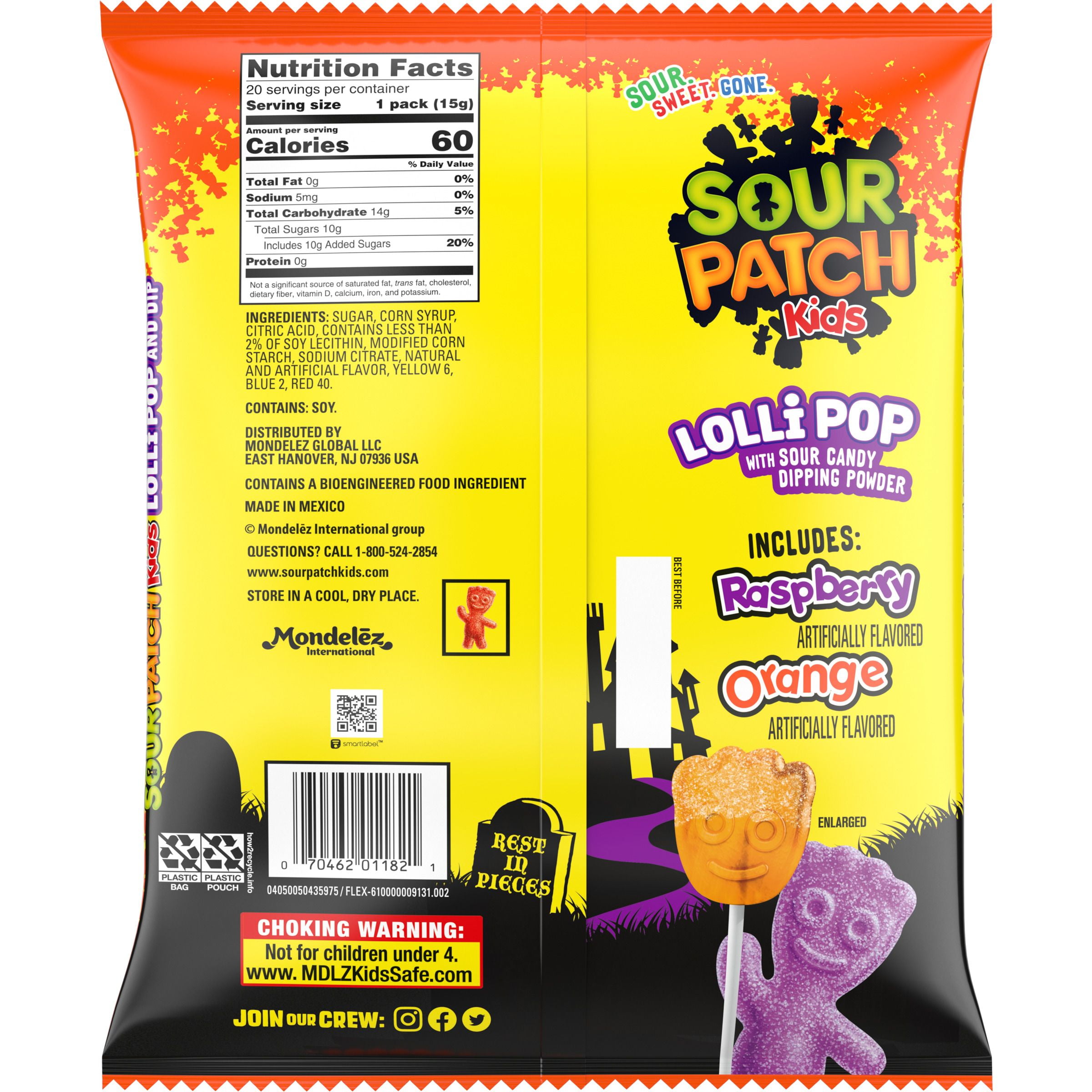 (2 pack) Sour Patch Kids Halloween Sweet and Sour 20 Ct Lollipops 10.58 oz. Bag