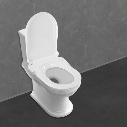White Round Toilet Seat Bidet Rear with Dual Nozzle System 18.9*13.7*3.07in for applying Hole Spacing Ranging from 4.5 to 6.4 Inches