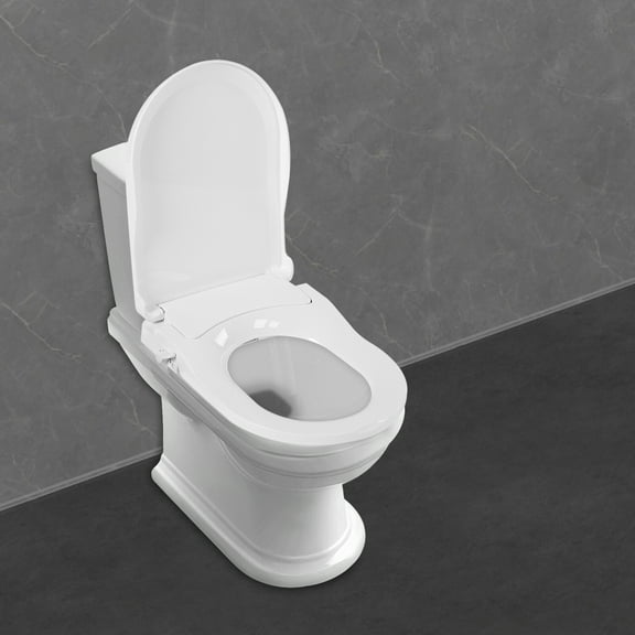 White Round Toilet Seat Bidet Rear with Dual Nozzle System 18.9*13.7*3.07in for applying Hole Spacing Ranging from 4.5 to 6.4 Inches