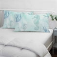 thumbnail image 3 of Teal Blue Seahorse Coastal Pillow Covers, Linen Long Throw Pillow Case, Beach Watercolor Sea Ocean Nautical Holiday Pillow Protector Decorative Cushion Cover for Living Room/Bedroom 20" x 26", 3 of 8