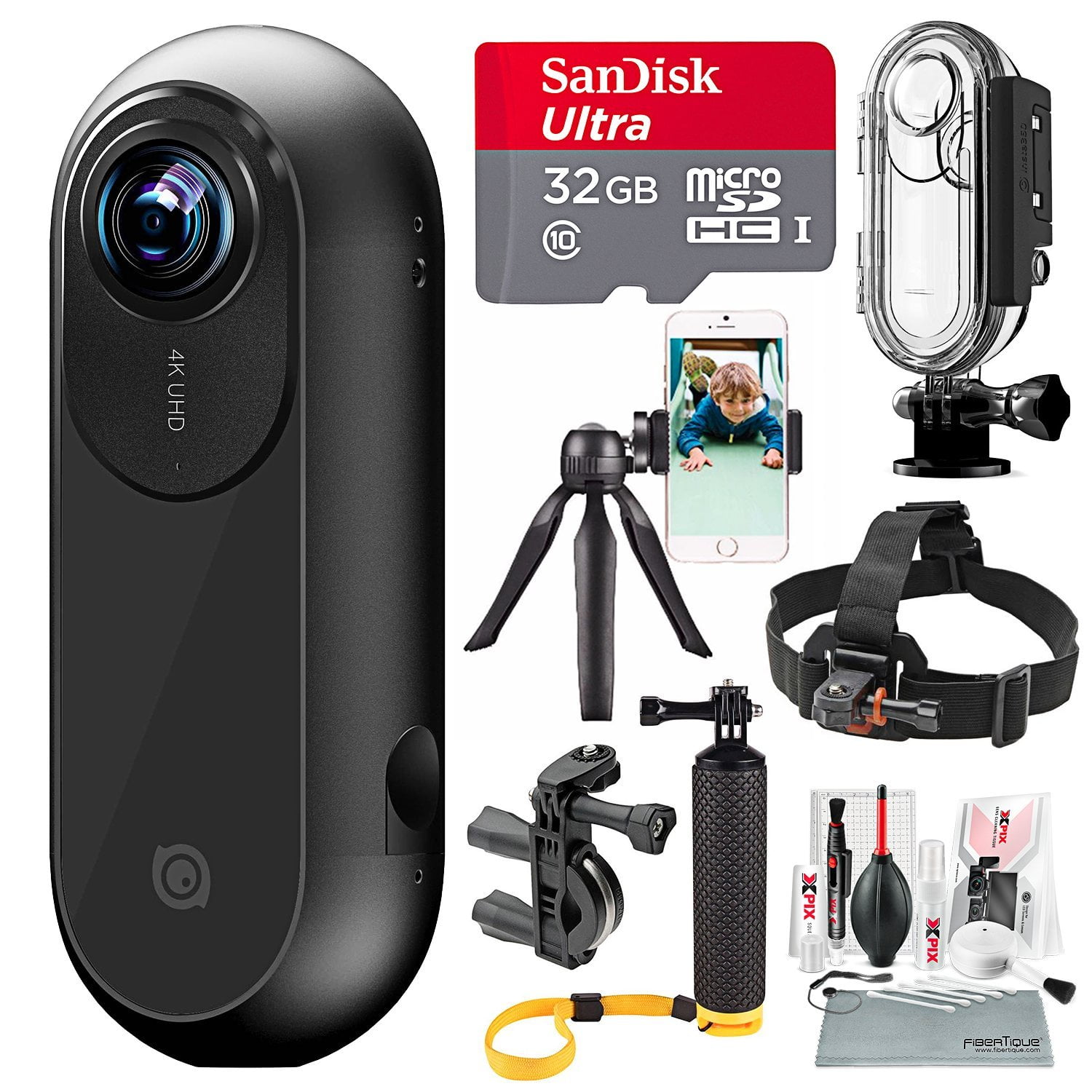 Insta360 ONE Action Camera for iOS with Insta360 Waterproof Case, Bike Mount, 32 GB, Xpix Deluxe