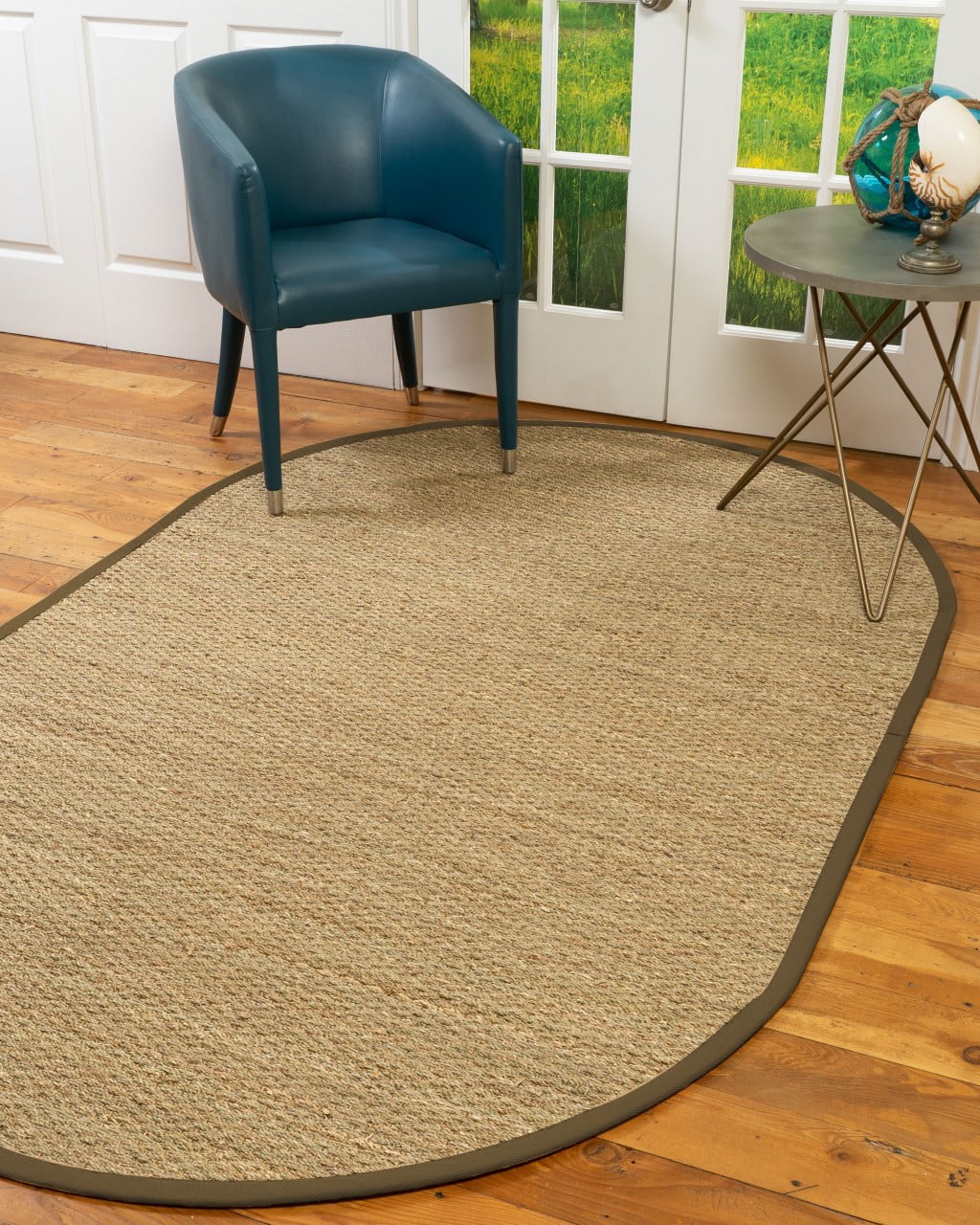 Natural Area Rugs Half Panama Custom Seagrass Rug, 6' x 9', Oval Malt Border