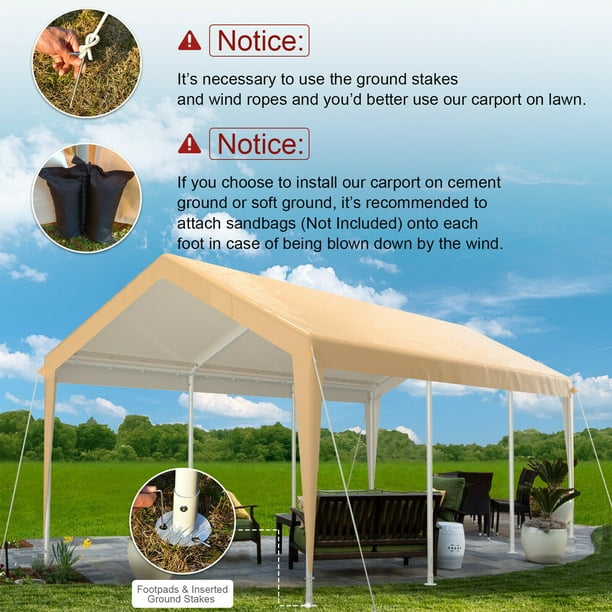 10 x 20 Feet Heavy Duty Steel Portable Carport Car Canopy Shelter Yellow Costway