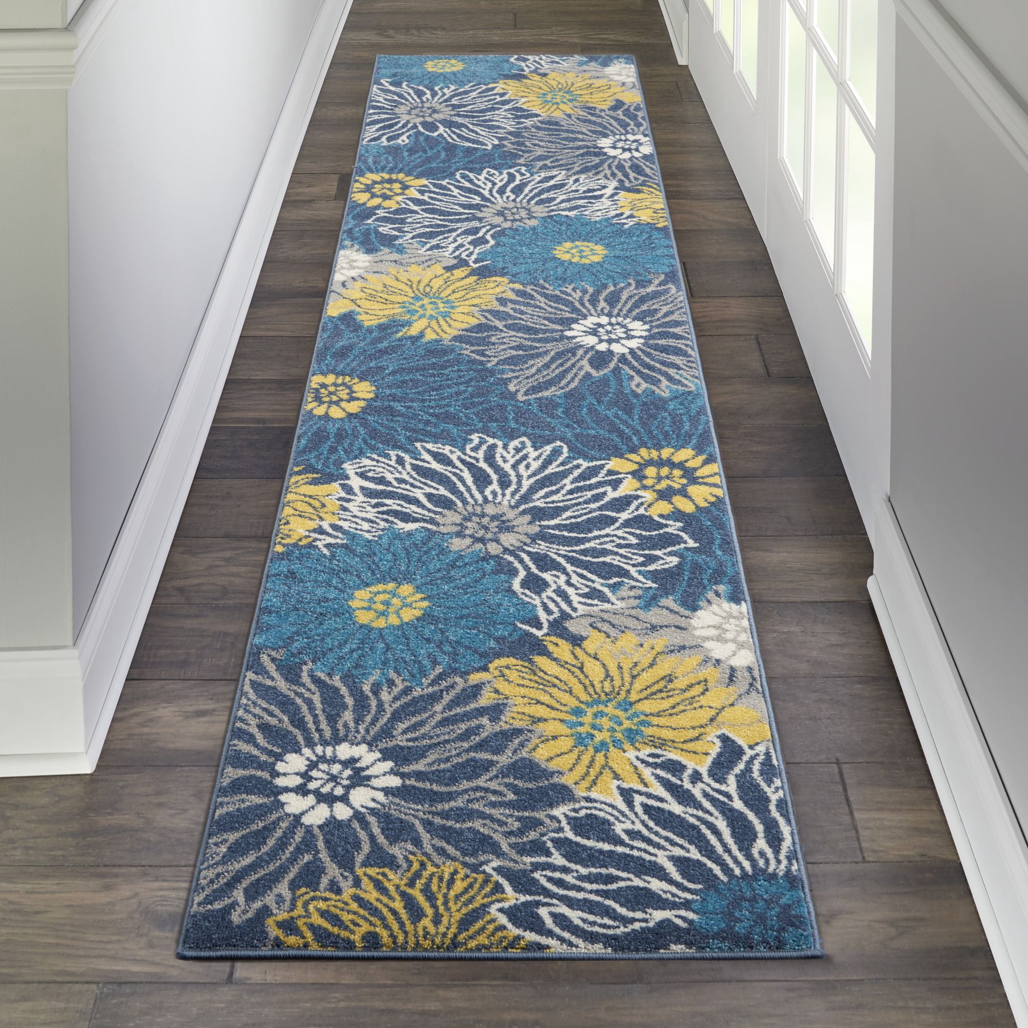 Nourison Passion Floral Blue 2'2" x 10' Area Rug, (2x10)