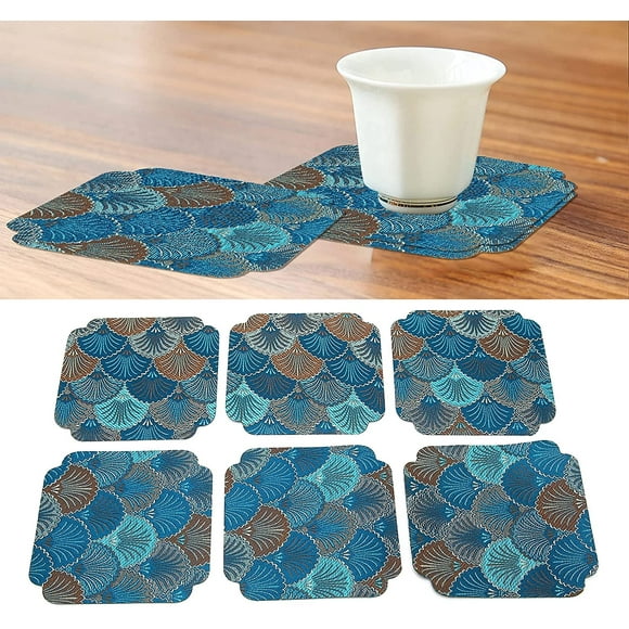 Nvzi posavasos cuadrados para bebidas, posavasos rústicos para tazas de café, posavasos antideslizantes para protección de la mesa (azul oscuro)