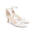 thumbnail image 3 of BLISSFUL STEP Women's Shoes Open Toe Ankle Strap Rhinestone Mesh Kitten Heel Sandals White 8, 3 of 7