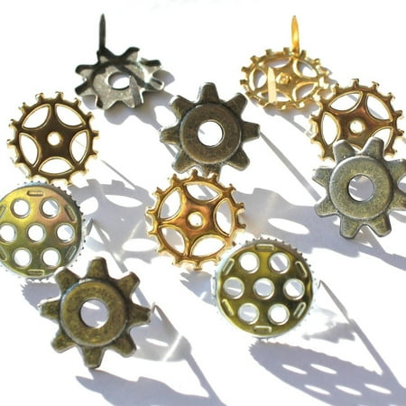 Eyelet Outlet Shape Brads 12/Pkg-Gears, Pk 3, Eyelet Outlet