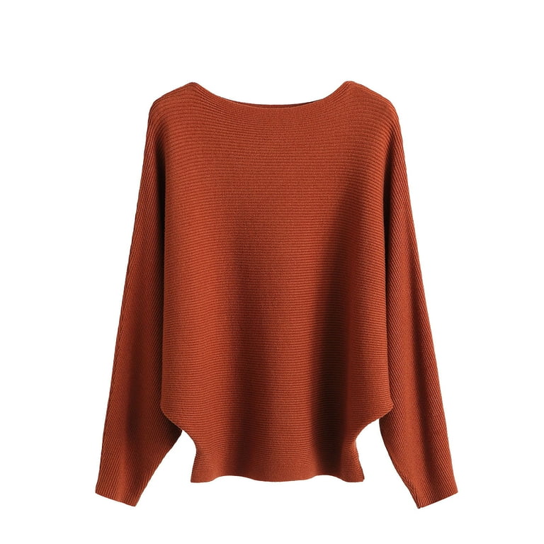 IROINNID Discount Pullover Sweater for Women Knitted Boat Neck Loose Fit Long Sleeve Sweater Large Size Stretch Casual Sweater,Brown IROINNID Discount Pullover Sweater for Women Knitted Boat Neck Loose Fit Long Sleeve Sweater Large Size Stretch Casual Sweater,Brown