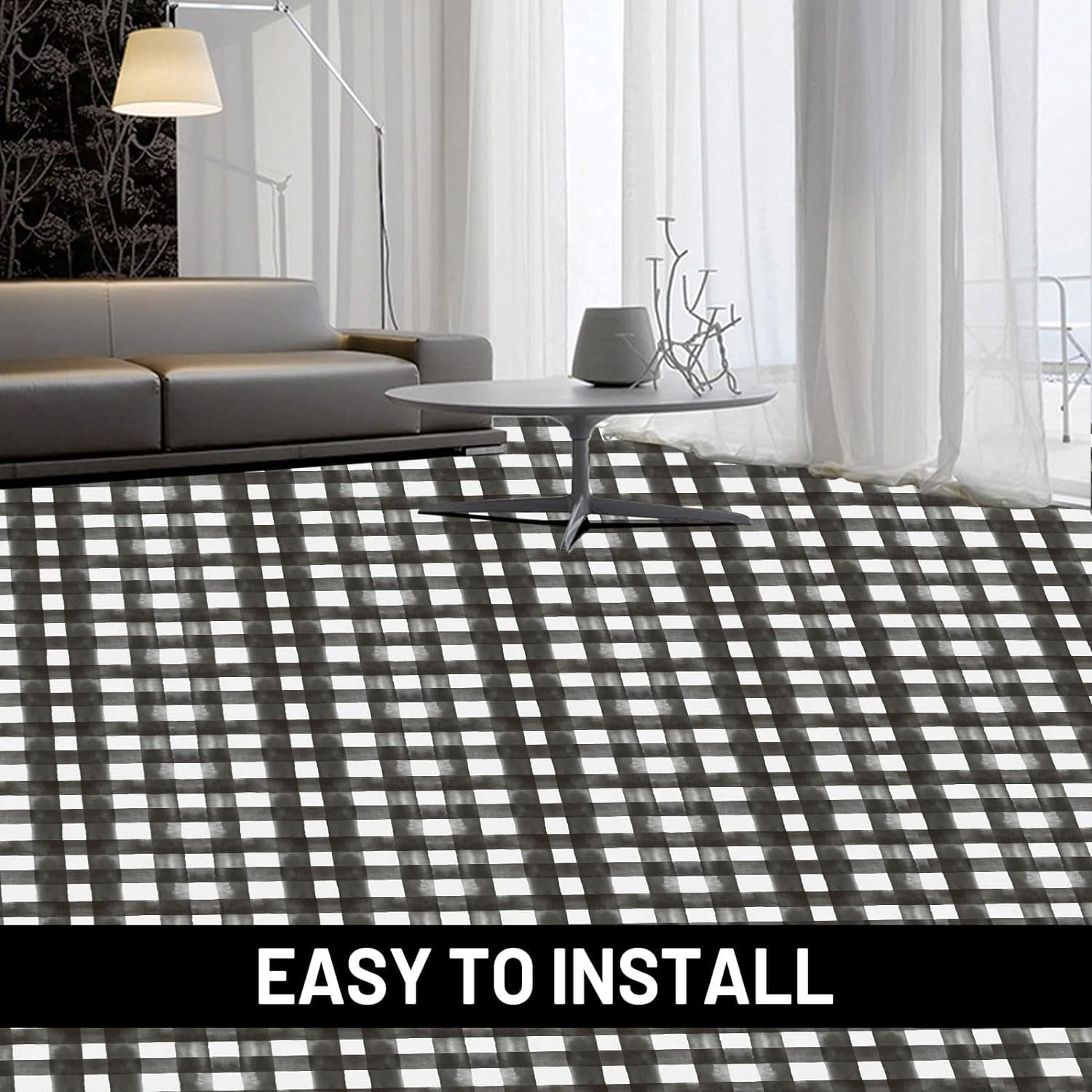 Ben & Jonah Self Adhesive Vinyl Floor Tiles - Watercolor Check Geometric Pattern | Peel & Stick, Water Resistant, DIY (Do It Yourself) Flooring | 12x12 Inch, 1.5mm Thick