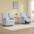 thumbnail image 2 of Spruce & Spring Swivel Glider Recliner Chair for Living Room & Nursery, Chenille Fabric, Baby Blue & Cream Plaid, 2 of 13