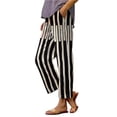 thumbnail image 2 of Beach Pants for Women 2026 Spring Summer Relaxed Fit Elastic Waist Straight Leg Cotton Linen Cropped Pants with Pockets, 2 of 5
