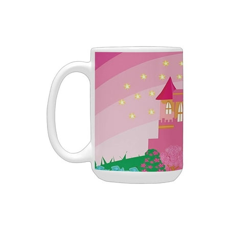 

Girly Decor Collection Magic Fantasy Fairy Tale Princess Castle with Pixie in Sky Fictional Dream Ki Ceramic Mug (15 OZ) (Made In USA)
