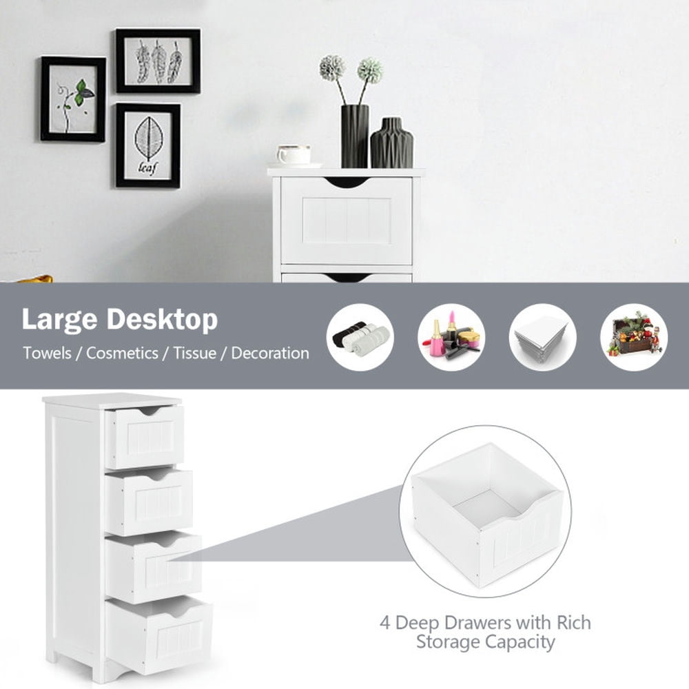 Finihen Storage Cabinet, Floor Cabinet, Floor Wooden Free Standing Storage Side Organizer, for Bathroom, Living Room, Bedroom, Kitchen, White