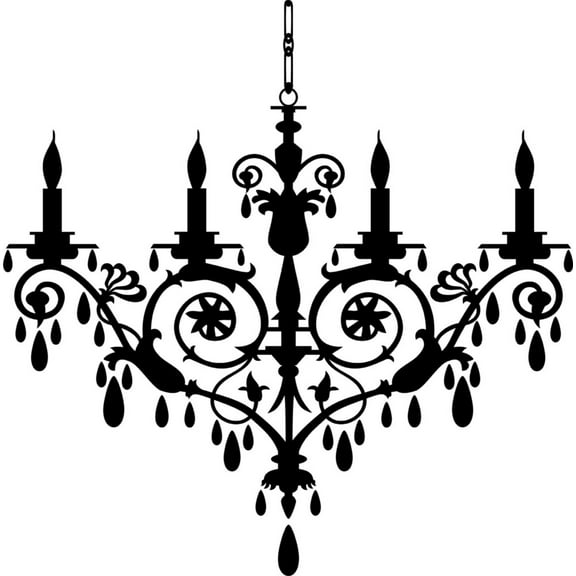Design With Vinyl Artwork den Chandeliers Ornate Fixture Mounted Ceilings Wall Decal for Family - Ornamental Suspended Light Themed Décor - Size: 38 In x 38 In