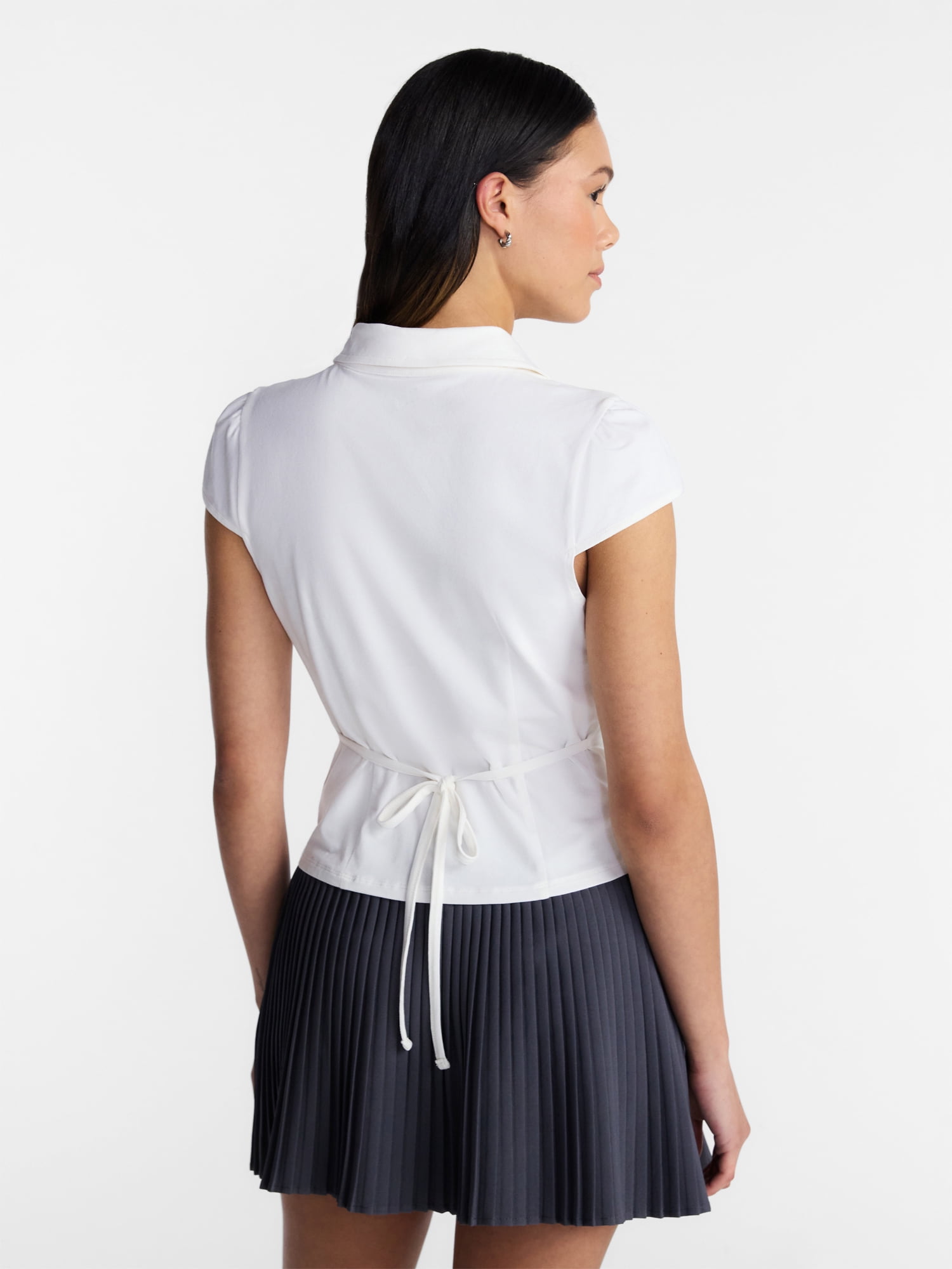 No Boundaries Knit Ruched Collared Shirt, Women's XXS-XXL