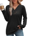 thumbnail image 5 of ManxiVoo Women's V Neck Casual Button Detail T Shirt Top Long Sleeve Crew Neck Plant Printed Blouse S Size Black, 5 of 8