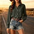 thumbnail image 5 of ClodeEU Women Lapel Long Sleeve Button Down Shirts,Casual Loose Blouse Army Green,Women's Plus L, 5 of 9