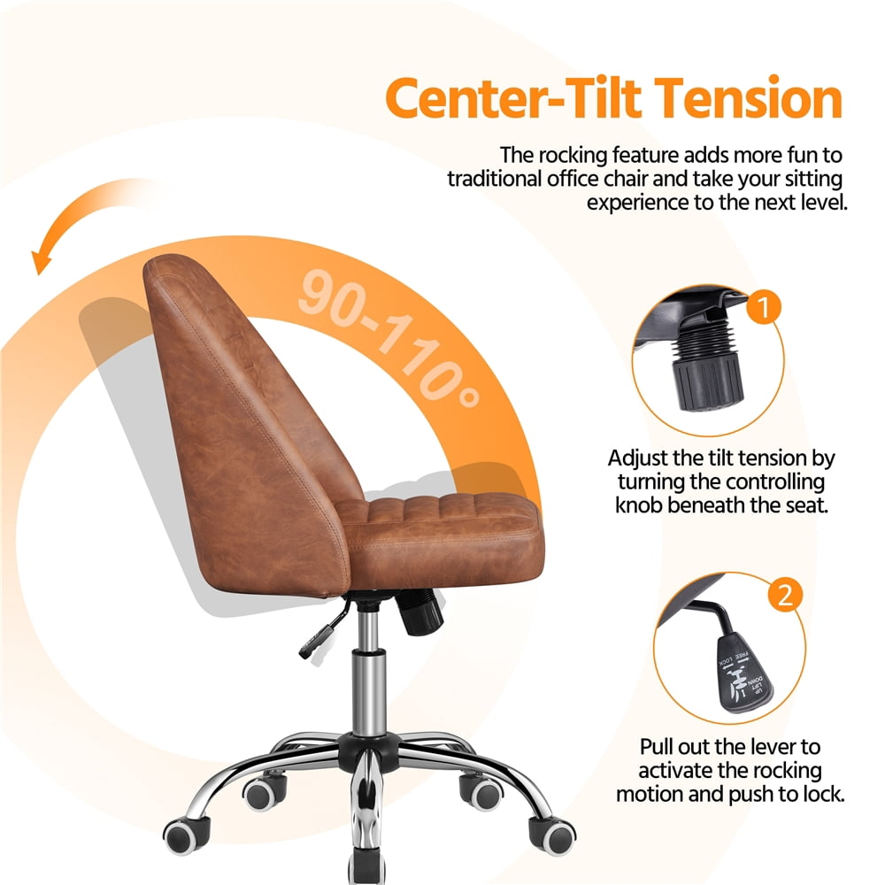 Yaheetech Rolling Faux Leather Desk Chair with Chrome Plated Metal Base, Retro Brown