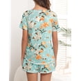 thumbnail image 4 of Conjunto de pijama Ekouaer para mujer, manga corta, estampado floral, verde, 4 of 5
