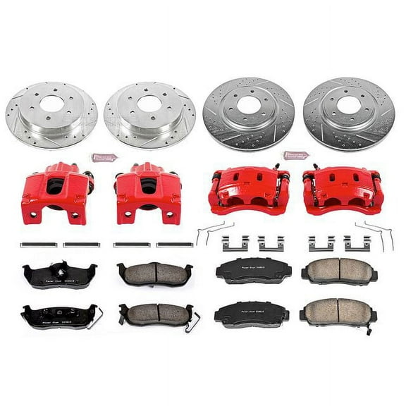 PowerStop Front and Rear Z23 Evolution Sport Brake Pad and Rotor Kit with Red Powder Coated Calipers Fits: NISSAN Select Models KC5822