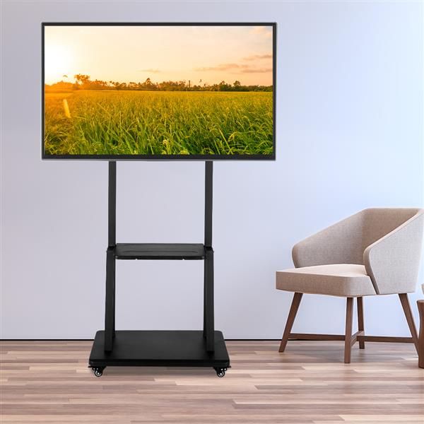 LEADZM Height Adjustable Mobile TV Stand with Wheels Adjustable Shelves for 40-inch to 80-inch TVs | Supports up to 180 lb Total | Black - image 3 of 11