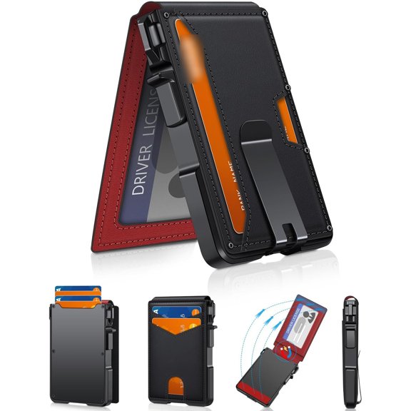 Men's Slim RFID Blocking Pop Up Wallet with Money Clip and ID Window