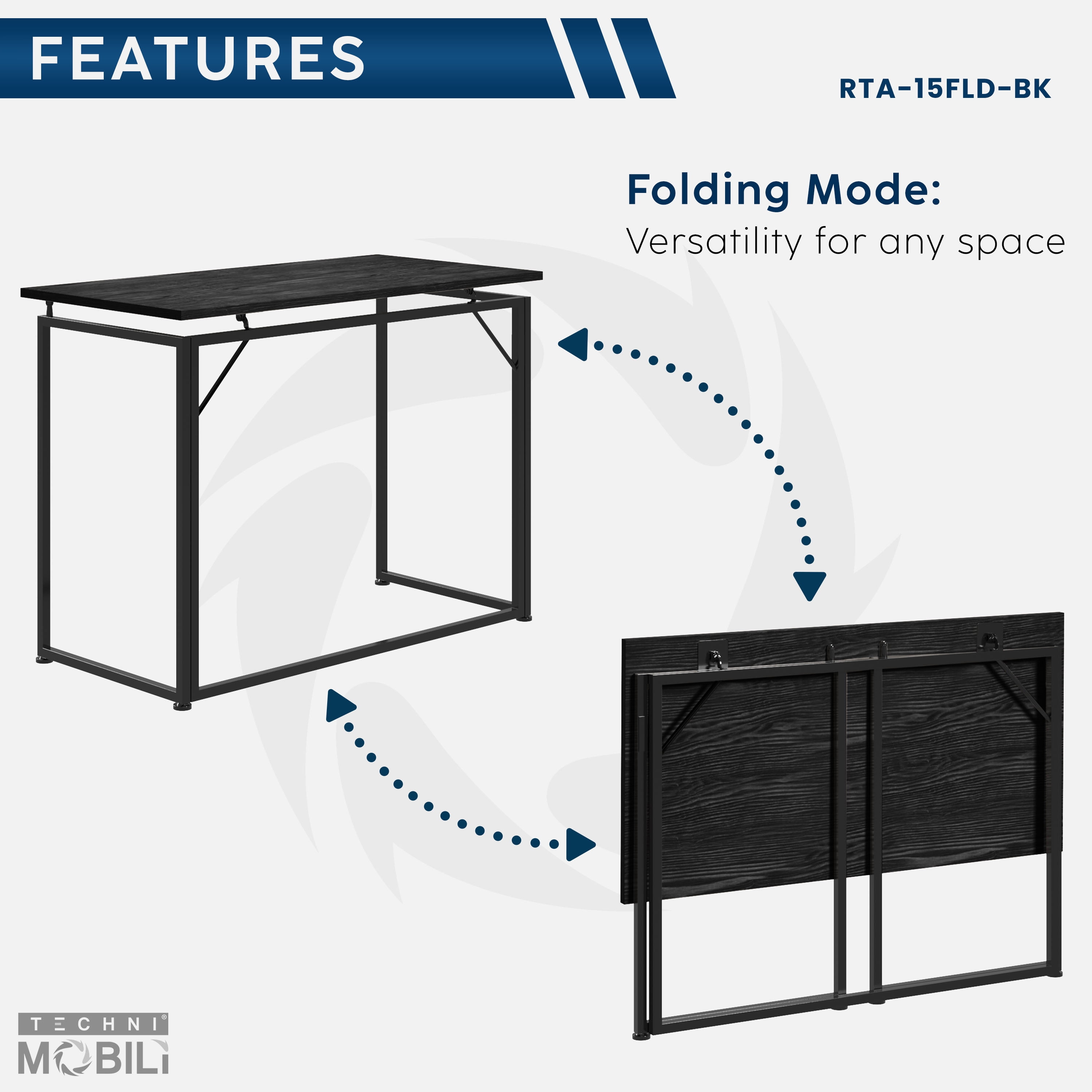 Space Saving Folding Desk, Black Collapsible Computer Laptop Desk with Sturdy Steel Legs, Tool-Free Assembly, Portable Workstation for Bedroom Dorm Small Spaces