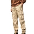 thumbnail image 1 of Pantalones largos de moda para hombre, casuales, de color sólido, con bolsillos y cremallera, cintura elástica, de poliéster., 1 of 2