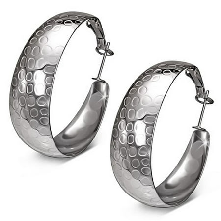 - Stainless Steel White Gold Silver-Tone Large Hoop Classic Earrings