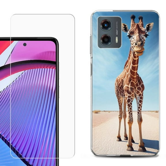 OneToughShield ® Compatible with Motorola Moto G 5G 2023, Shockproof Phone Case, with Tempered Glass Screen Protector - Giraffe