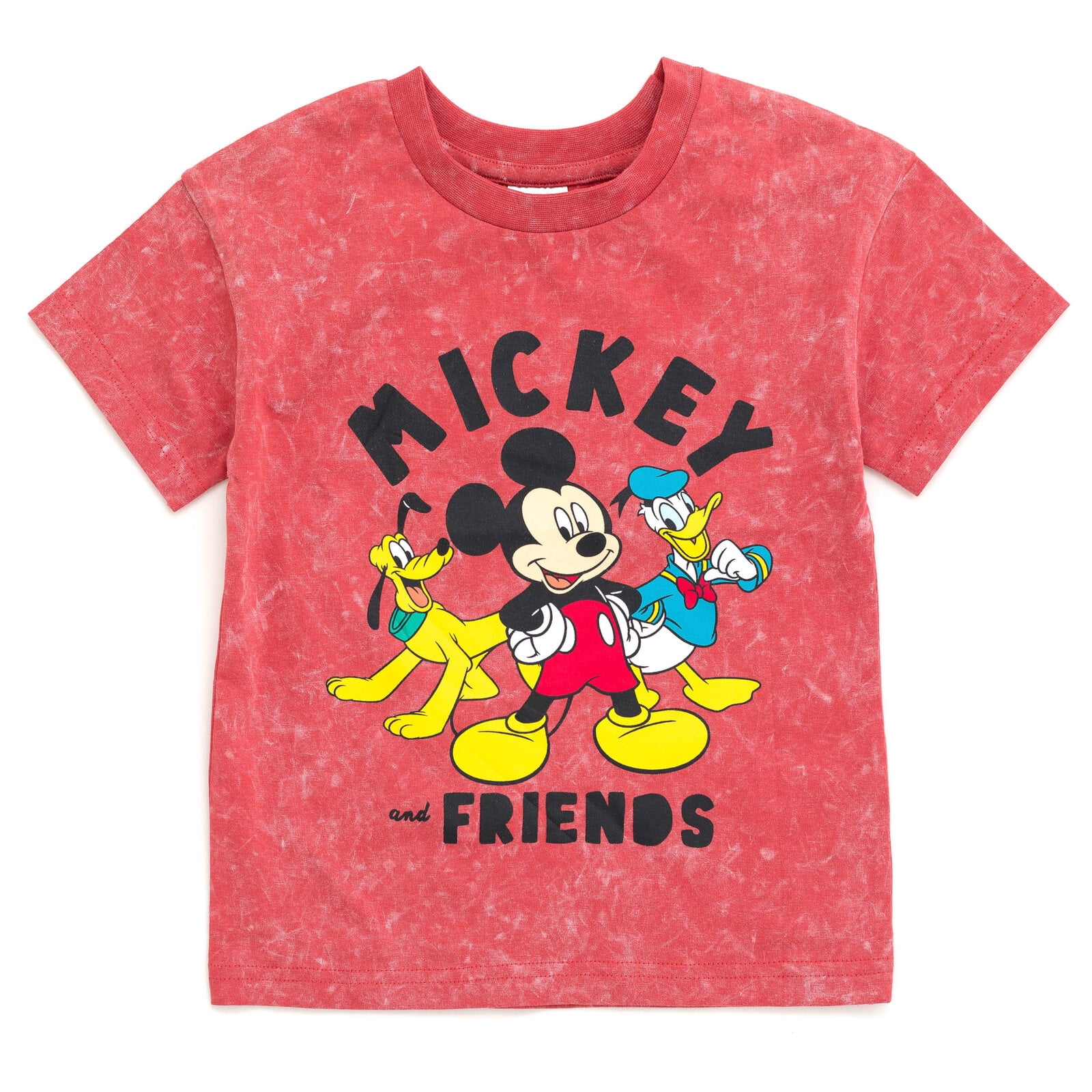 Disney Mickey Mouse Donald Duck Pluto Toddler Boys Vintage Wash Drop Shoulder T-Shirt & Shorts Outfit Set Red 2T