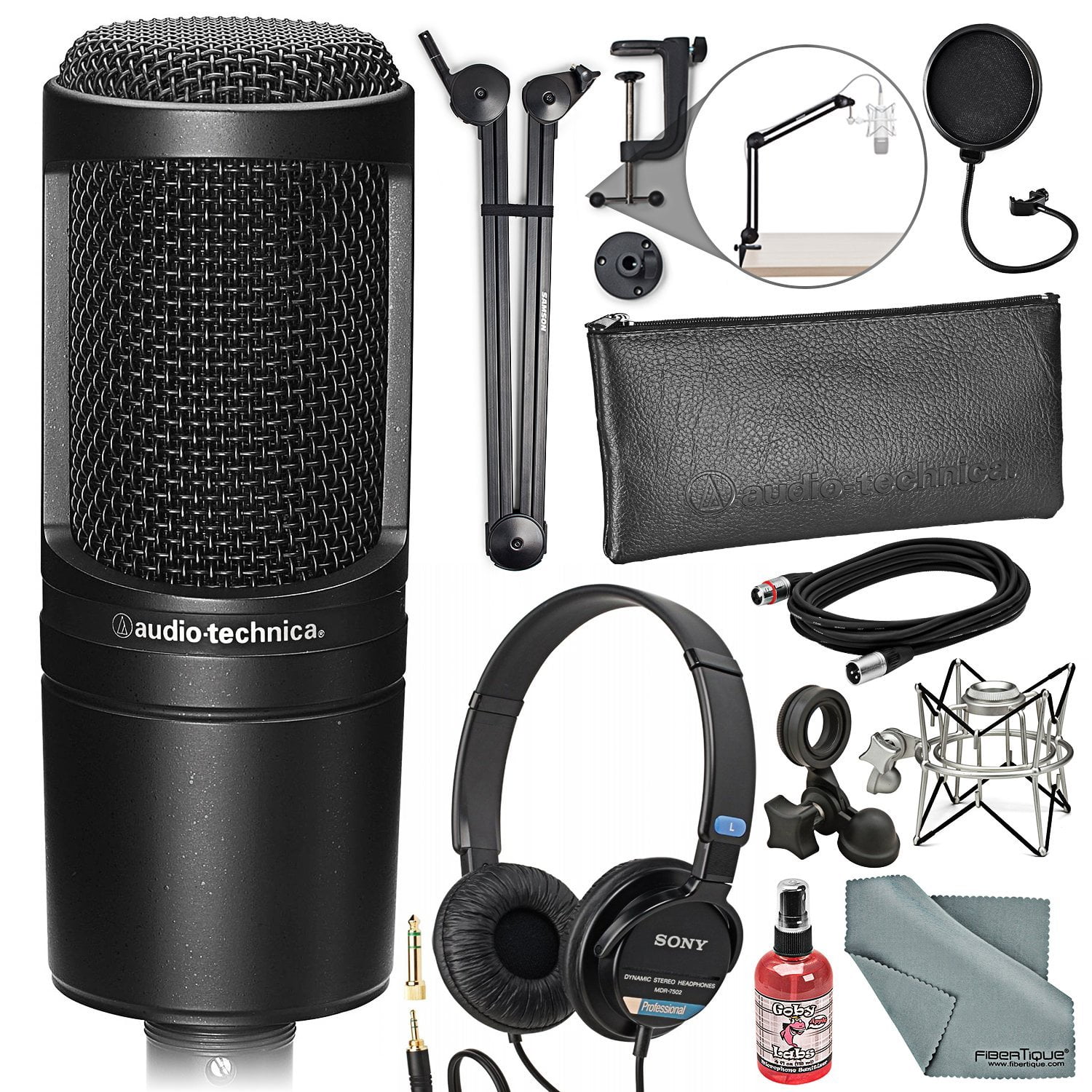 AudioTechnica AT2020 Cardioid Condenser Microphone Deluxe Broadcast