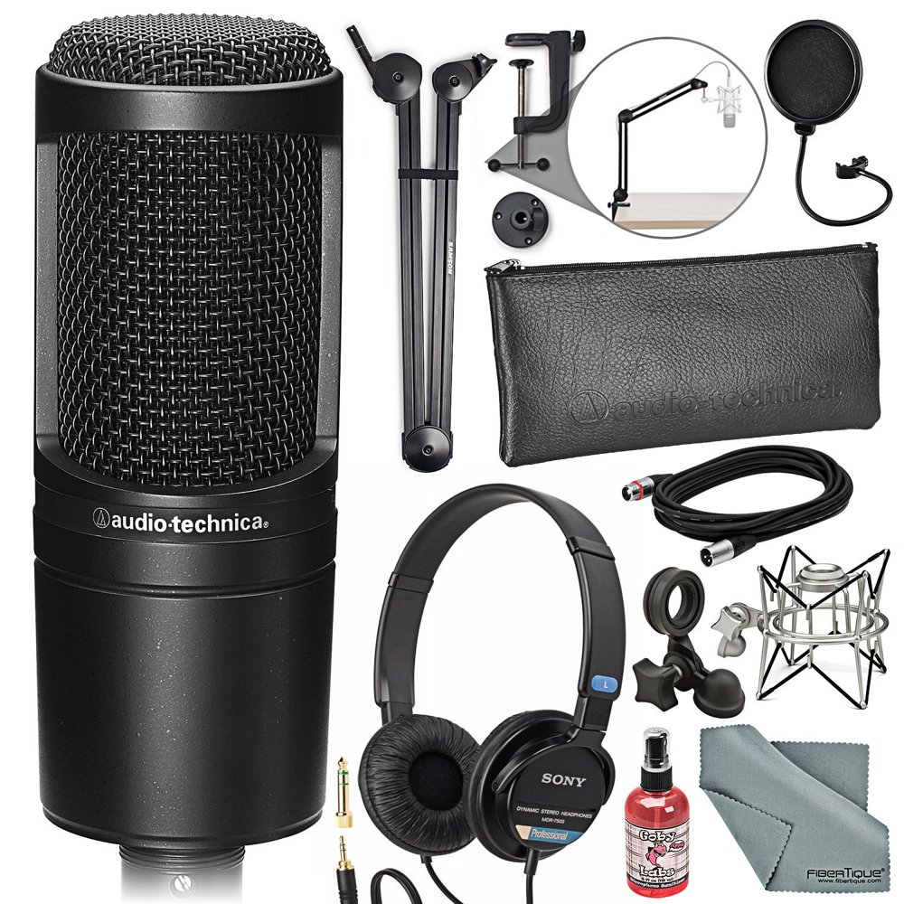 AudioTechnica AT2020 Cardioid Condenser Microphone Deluxe Broadcast