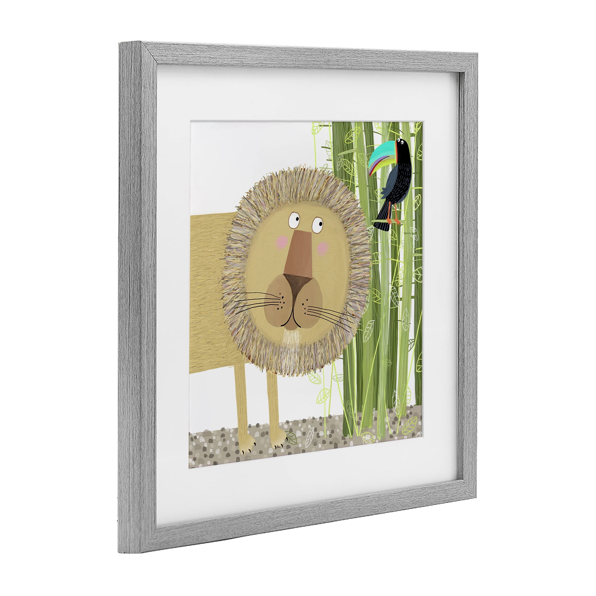 Stupell Industries Lion with Bamboo Trees & Toucan Gray Framed Print Under Glass, design by Carla Daly