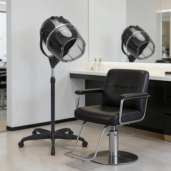 BarberPub 1300W Adjustable Bonnet HooHair Dryer with Rolling Stand, Black