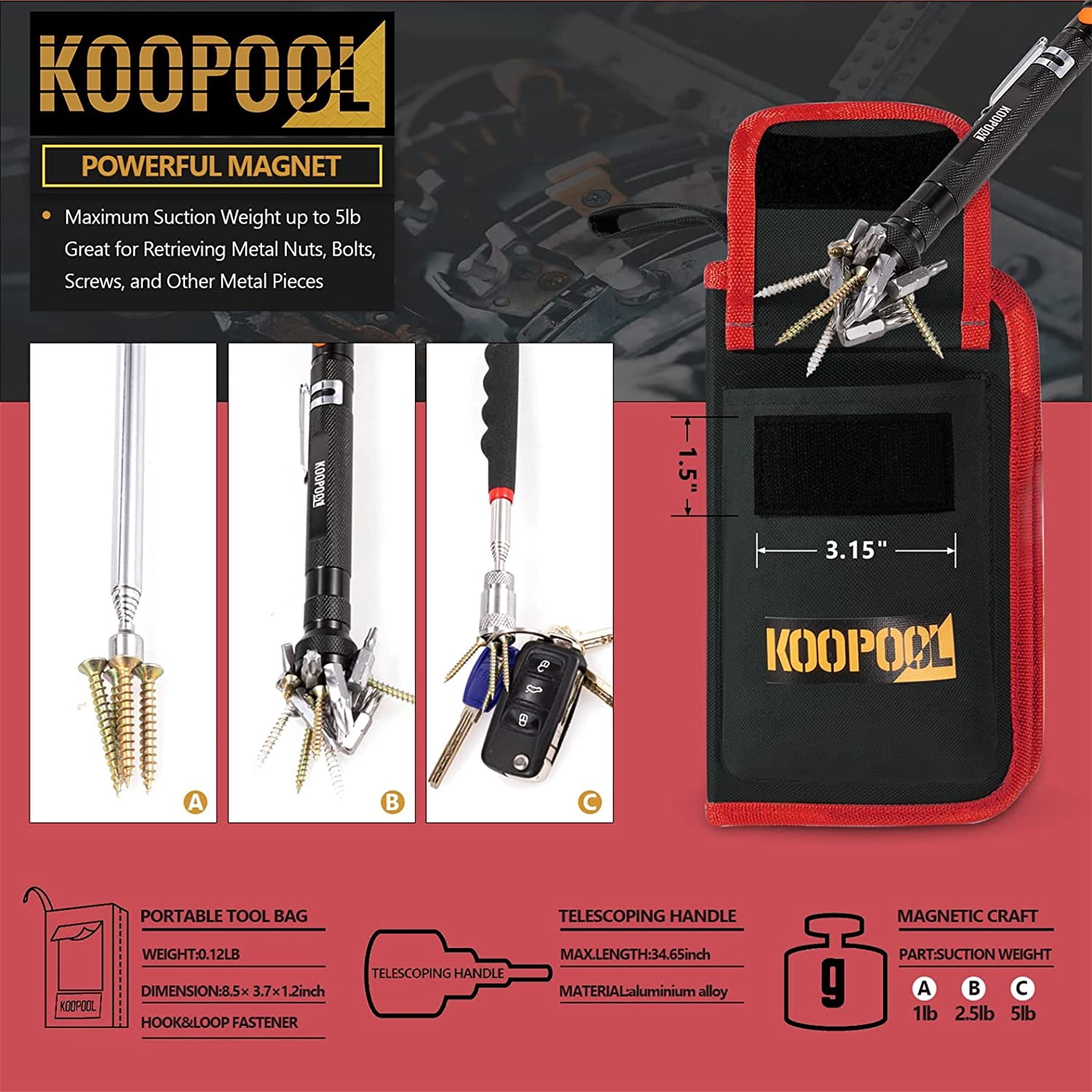 Telescoping Magnetic Pickup Tool Set, Stocking Stuffers, Extendable Magnet Flashlight with Inspection Mirror-Cool Gadgets Gifts Idea & Christmas Gifts for Men, Him, Husband, Handyman, Mechanic