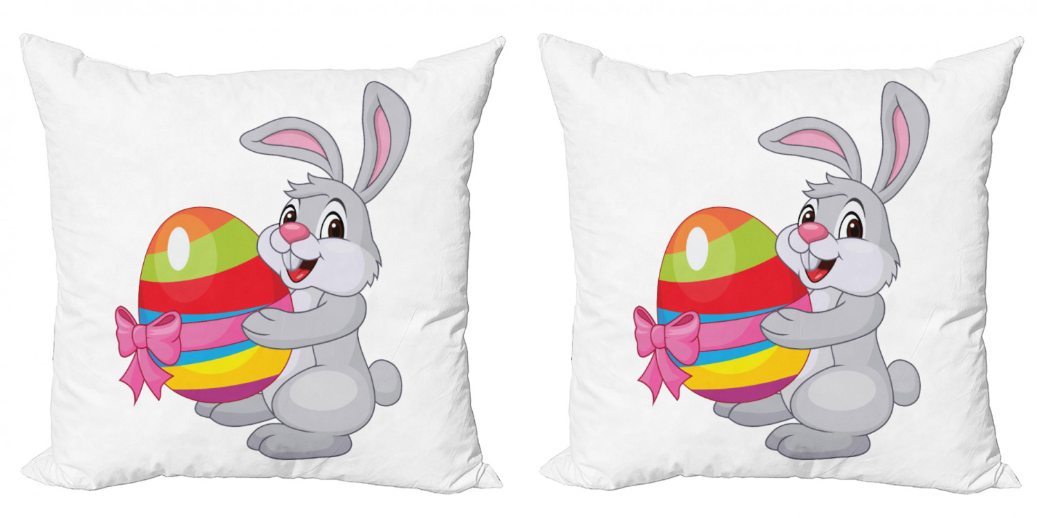 Easter Throw Pillow Cushion Cover Pack of 2, Cartoon Rabbit Holding a ...