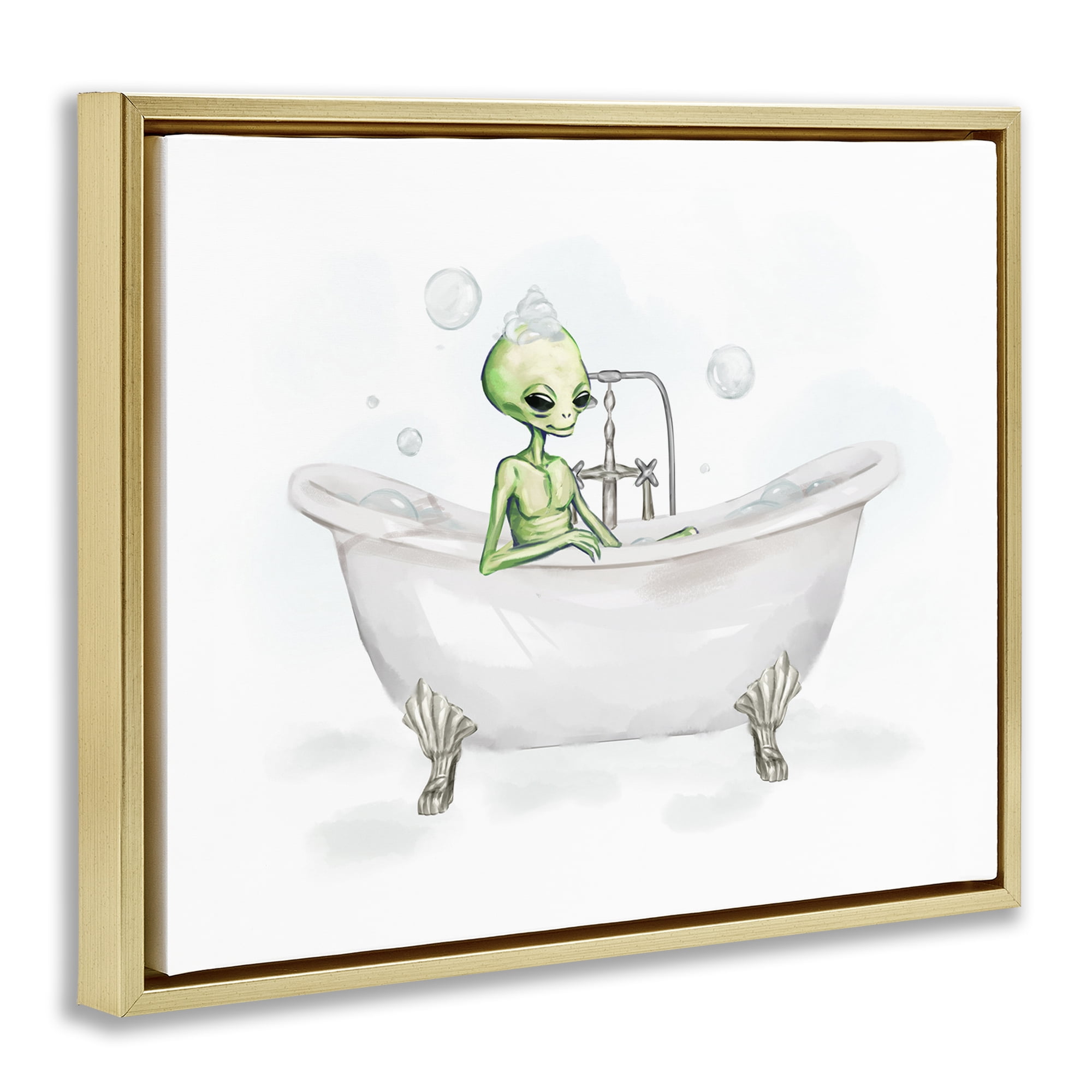Stupell Industries Alien Bubble Bath Typography Painting Gold Floater Framed Canvas Art Print Wall Art, 21 x 17