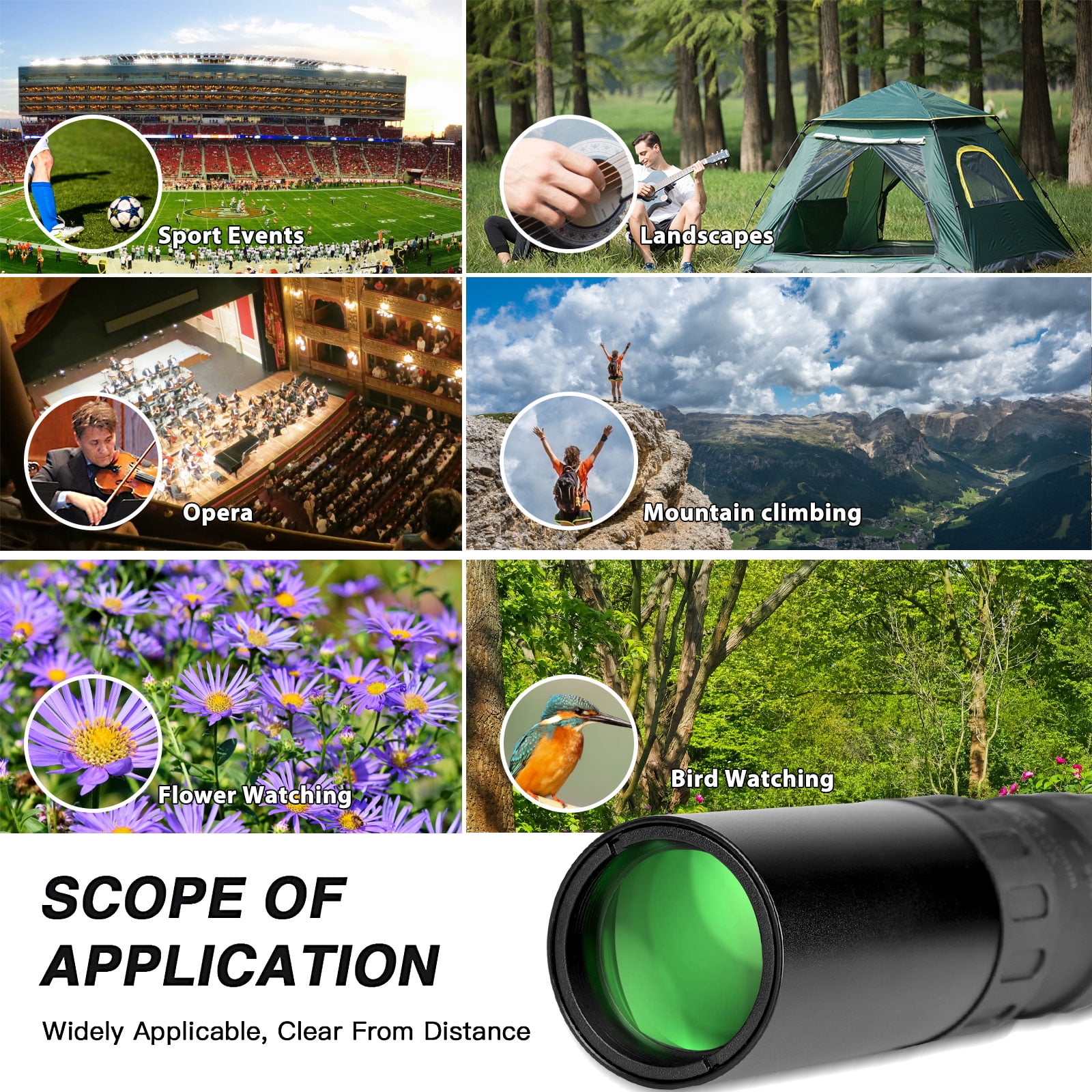 Telescopio Monocular con Zoom S/úper Teleobjetivo 4K10-300X40 Mm S/úper Port/átil Esencial para Tomar Hermosas Fotograf/ías para Fotograf/ía Al Aire Libre-Traje De Tres Piezas