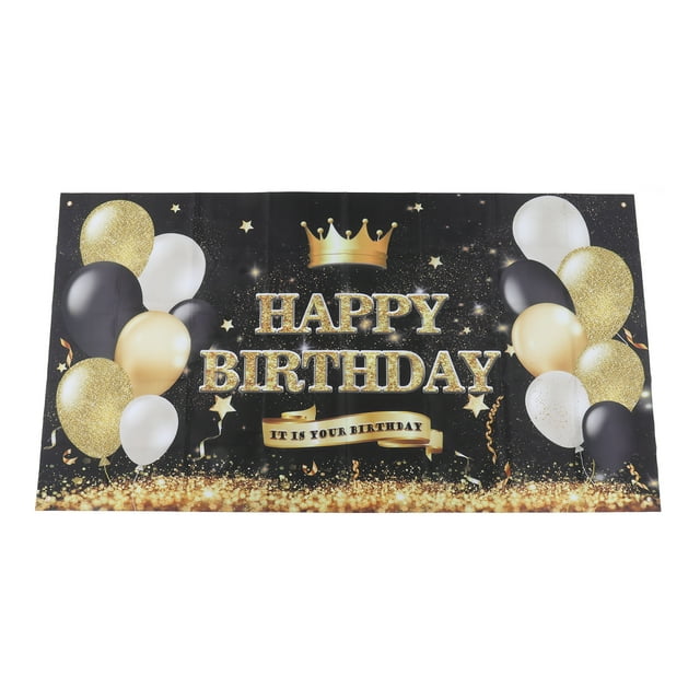 Suministros de decoración de fiesta de cumpleaños, pancarta de fondo de feliz cumpleaños, póster de letrero negro y dorado, globos grandes con purpurina, decoración de fiesta de cumpleaños