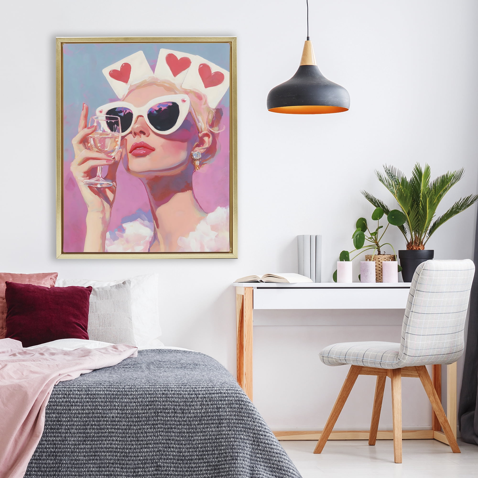 Stupell Industries Queen of Hearts Retro Glam Gold Framed Floater Canvas Wall Art, design by The Prints Vibe