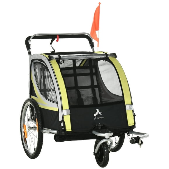 Aosom Child Bike Trailer with Storage, 5 Point Harness Baby Stroller Yellow