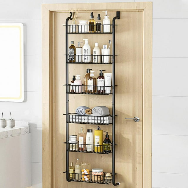Over The Door Pantry Organizer, 6-Tier Black Hanging Storage Rack for Kitchen, Bathroom & Laundry Room