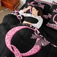 thumbnail image 3 of Manfei Leopard Print Bow Letter Q Print Twin Bedding Sets for Girls, Black Pink Initial Bows Bedding Comforter Set, Black Reversible, 7-Piece, 3 of 7