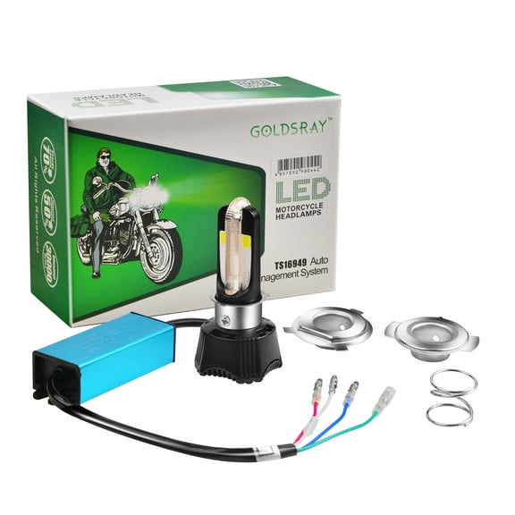 GOLDSRAY H4 P15D25-1 S2/BA20D Universal Socket Motorcycle Headlight Bulb High/Low Beam with Daytime Running Lights 3 Sides 360 Degree Upgrade Chip Super Bright 6000K White Pack of 1