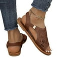 thumbnail image 5 of HVOBTTY Women's Summer Fashion Casual Solid Color Flat Heel Lightweight Strap Buckle Hollow Out Sandals Comfortable Shoes Brown, 37, 5 of 5